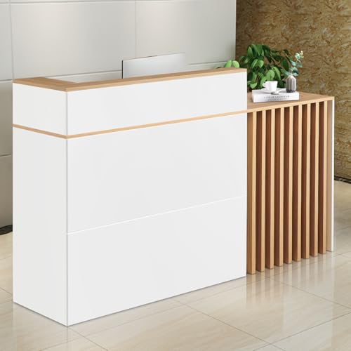 Reception Desk with Counter,Front Desk checkout counter with Lockable Drawer & Door Cabinet,Front Counter Desk Reception Retail Counter Table for Salon Lobby Shop Reception Room Checkout Office（100cm）