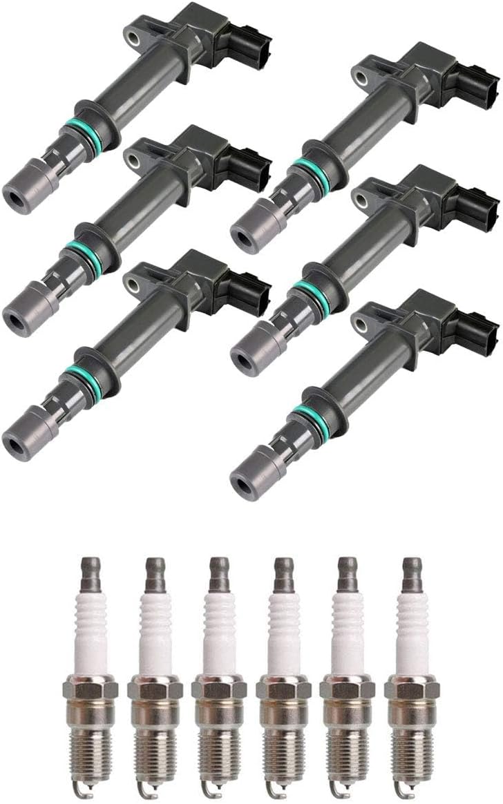 ENA 6 Ignition Coil Pack and Spark Plugs 3.7 V6 2002 2003 2004 2005 2006 2007 2008 Compatible with Jeep Dodge Ram 1500 Durango Dakota Nitro Grand Cherokee Commander Liberty Raider for UF270 4504