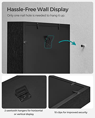 SONGMICS Shadow Box Frame, 8x10 Black Box Frame Display Case with Top Slot and Stick Pins, Wood Picture Frames with Linen Back for Photos Medals Awards Memory, Wall Hanging Tabletop