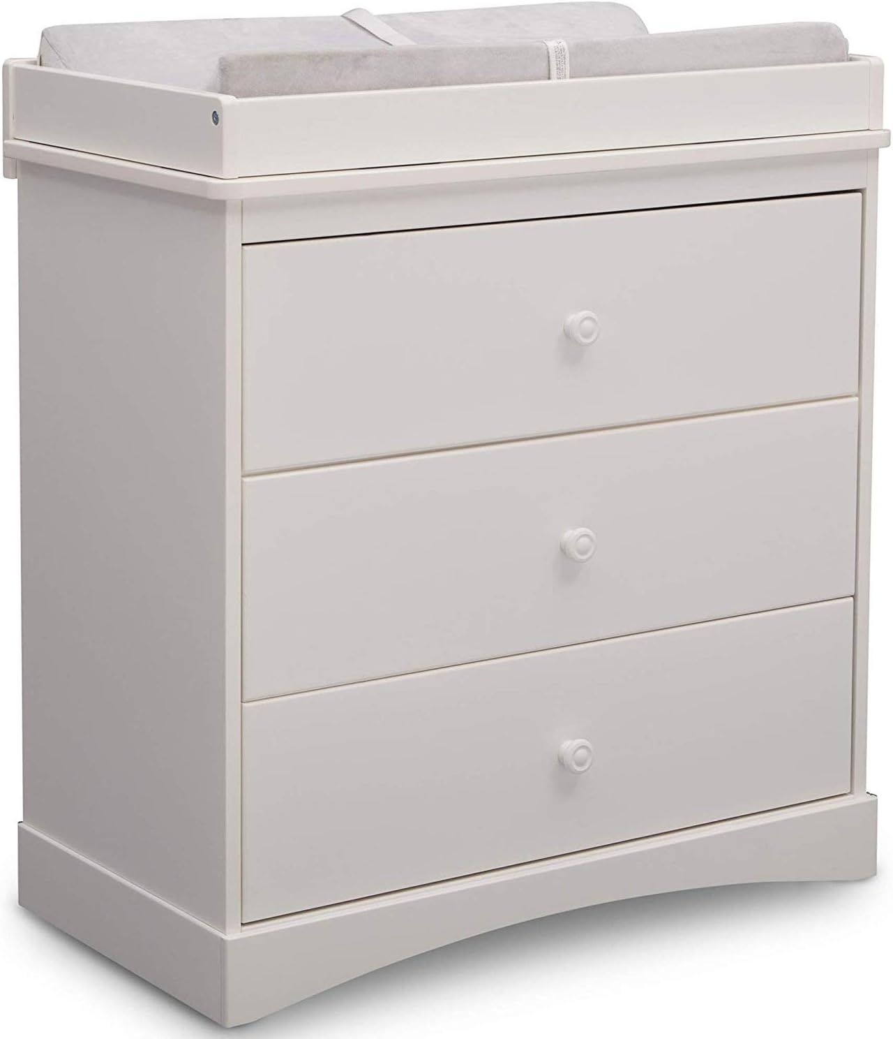 Delta Children Sutton 3 Drawer Dresser with Changing Top, White and Contoured Changing Pad, White