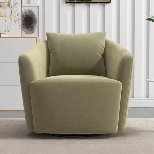 Swivel Barrel Chair Set of 2 with Back Pillow, Modern Comfortable Velvet Accent Chair Round Armchair, Swivel Accent Chair for Nursery Living Room Bedroom, Green