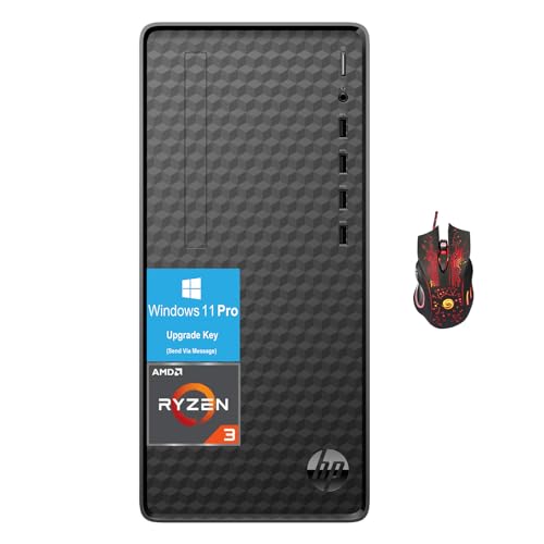 HP Everyday Desktop Computer PC - AMD Ryzen 3 5300G Processor(up to 4GHz), 8GB RAM, 512GB PCIe SSD, for Business, Study, Videos, and Gaming, Wi-Fi, Bluetooth, Windows 11 Pro with Gaming Mouse