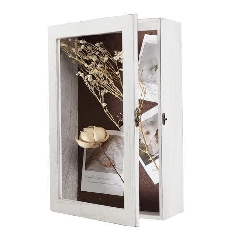 11x17 Extra Deep Shadow Box Frame with Linen Back - Sturdy Rustic Memory Display Case for Flowers, Weddings, Tickets, and 3D Items - Includes Push Pins (Black)
