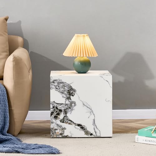 Coffee Table,Marble End Table,Square Faux Marble Side Table,White Marble Sofa Table,Modern Luxury End Sofa Table,Marble Coffee Table End Table Simple Center Table for Living Room,Bedroom,Office