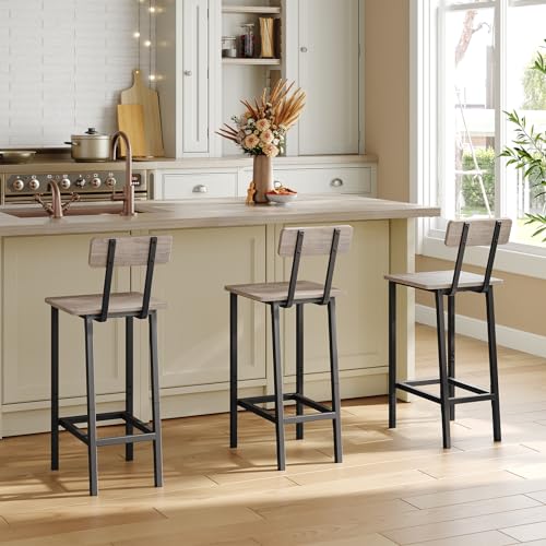 Bar Stools, Set of 2 Bar Chairs with Backrest, Kitchen Bar Stools with Footrest, 24.1