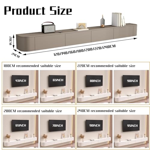 Floating TV Stand, 94 Inch Modern TV Stand with 2 Drawers, Black TV Stand, Solid Wood Floating Entertainment Center, Minimalist TV Console(White,120CM/47.2