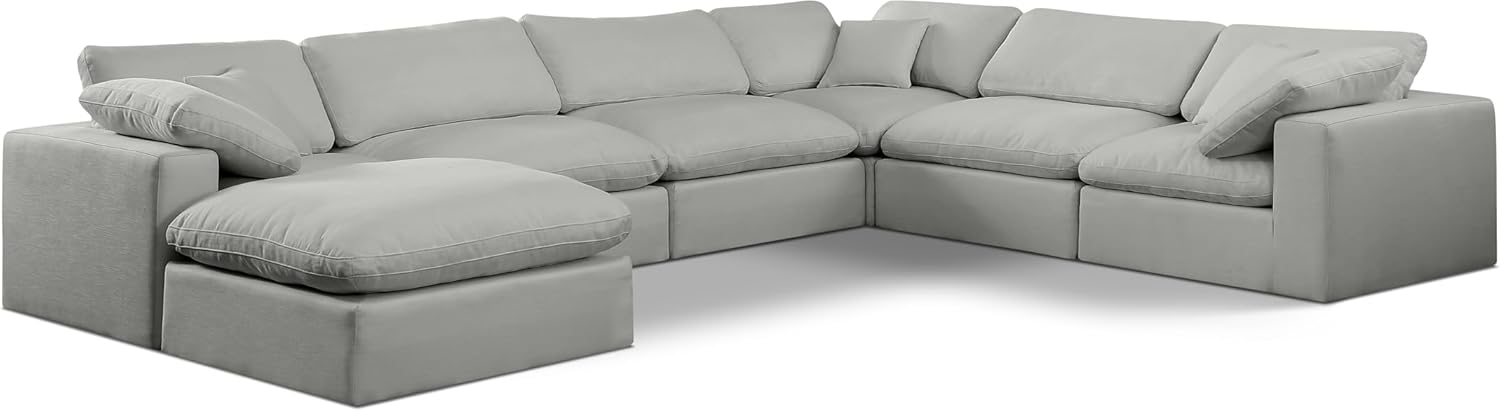 Meridian Furniture Comfy Collection Modern | Contemporary Upholstered Modular Sectional with Linen Textured Fabric Upholstery, Down Feather Cushions, 158