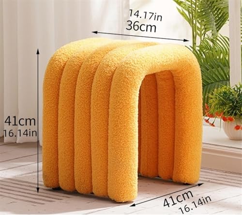 Vanity Stool Chair, Modern Terry Footstool, Thick Legs, Tufted Footstool for Extra Seating Dressing Room, Living Room, Entryway(Pink)