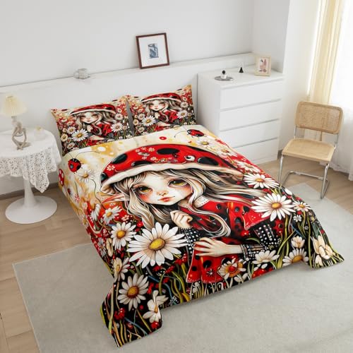 Manfei Girls Women Princess Comforter Set Queen,Blue Castle Dreamy Comforter Set Kids Bedroom Decor,Flowers Garden Princess Bed Set,Fairy Tale Theme Duvet Insert Cute Blanket,Gifts for Girls