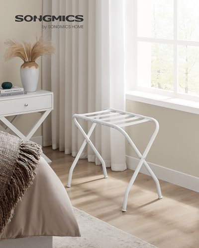 SONGMICS Luggage Rack, Luggage Rack for Guest Room, Suitcase Stand, Steel Frame, Foldable, for Bedroom, Golden URLR064A01