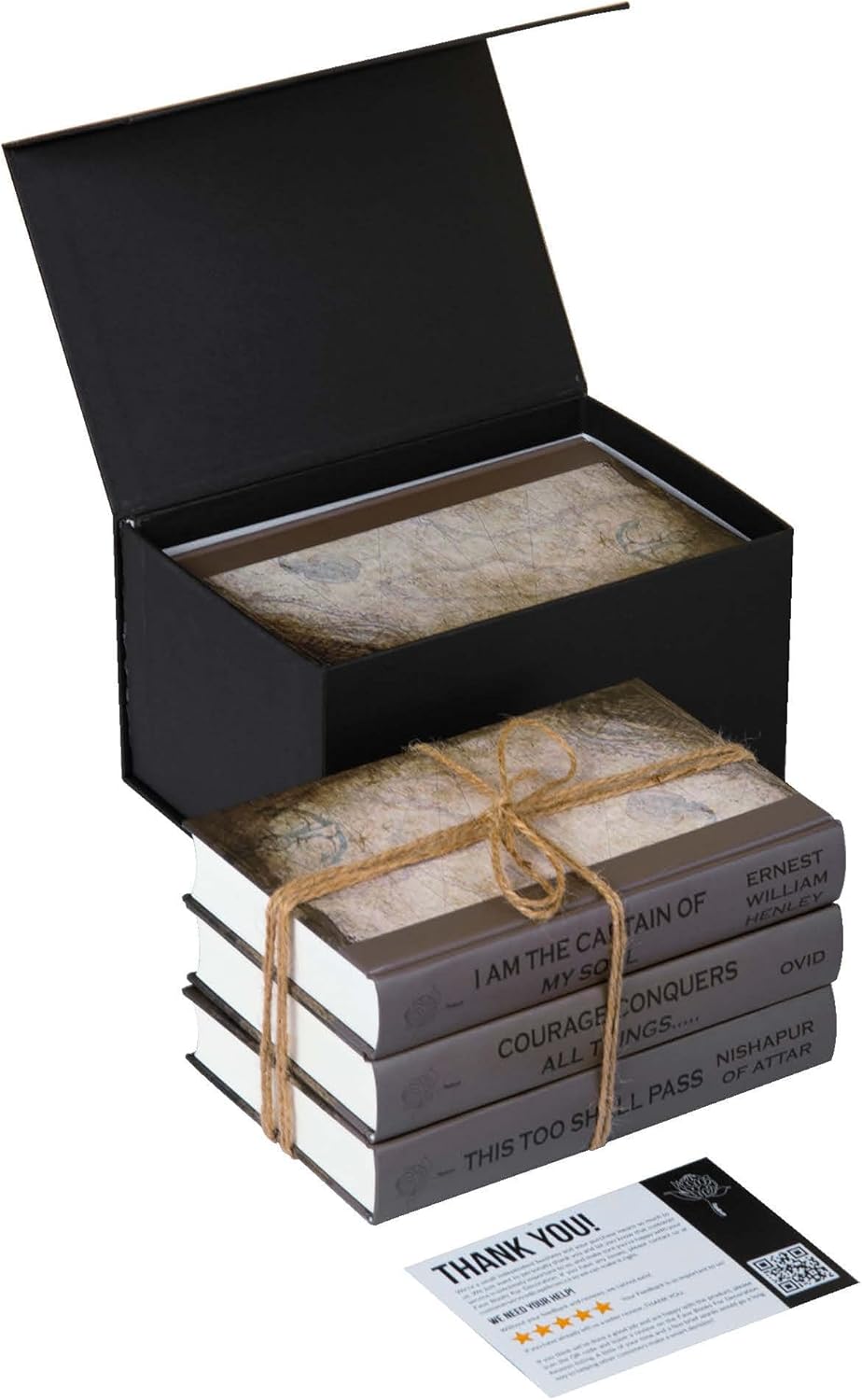 Decorative Faux Books – Inspirational. Set of 3 Functional Quality Hardcover Rustic Design with Blank Pages. Ideal Gift for Any Occasion and Comes in Elegant Gift Box. Size: 9in/5.9in/1.5in