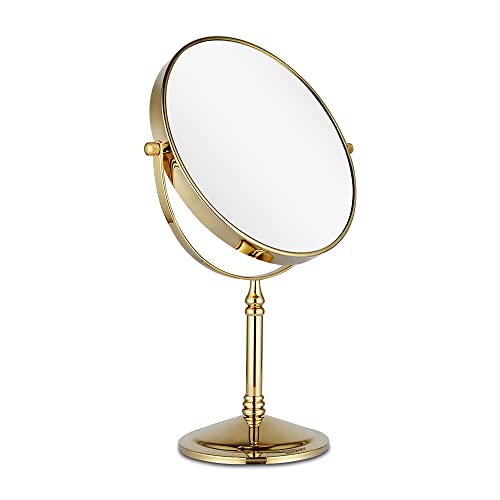 8-Inch Tabletop Two-Sided Swivel Vanity Mirror with 3X Magnification Gold Finish 2202J (3X)