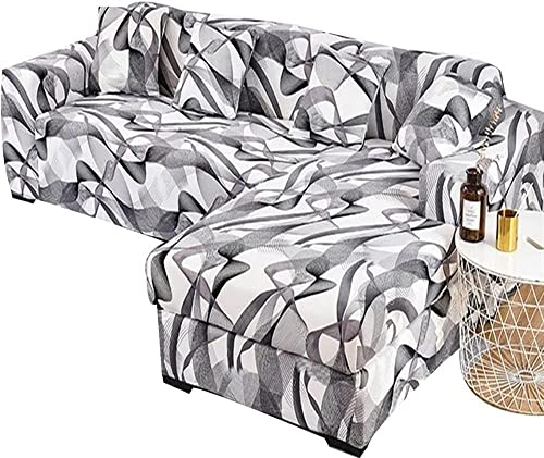 L Shaped Couch Cover 2-Piece Stretch Spandex Sectional Sofa Slipcover 2 3 4 Seater Chaise Couch Cover Non Slip Furniture Protector for Living Room Pets Kids,with 2pcs Pillow Covers