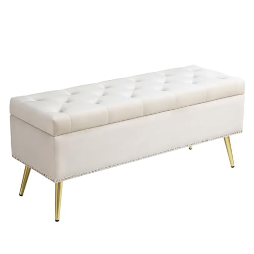 Storage Ottoman Bench, Storage Ottoman with Large Storage, Storage Bench, 13 x 47 x 16 Inches, Entryway Bedroom Bench, End of Bed Bench, Hinges Easy Lid Operation, Metal Legs, Loads 330 lb