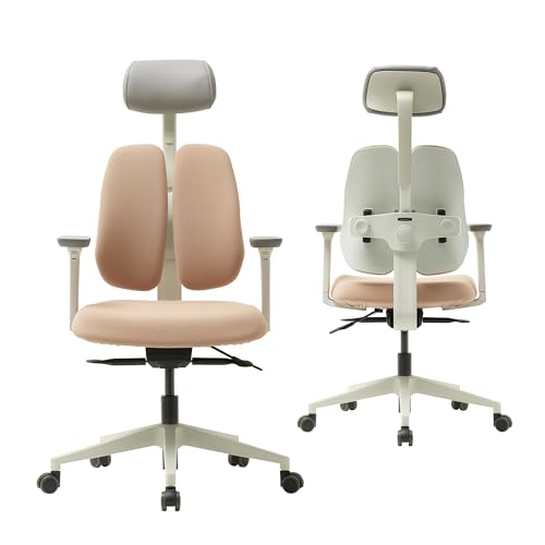[Dual-Backrests Gold Renewal Ergonomic Office Chair - Best Office Chair for Posture, Office Chair for Bad Back, Back Pain,Lumbar Support l Home Office Desk Chairs (White frame & Beige)