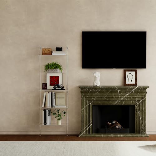 Acrylic Ladder Bookshelf, 5-Tier Clear Wall Mounted Bookshelf with Open Shelves, Multipurpose Bookcase for Living Room, Bathroom, Office, Modern, 11.6