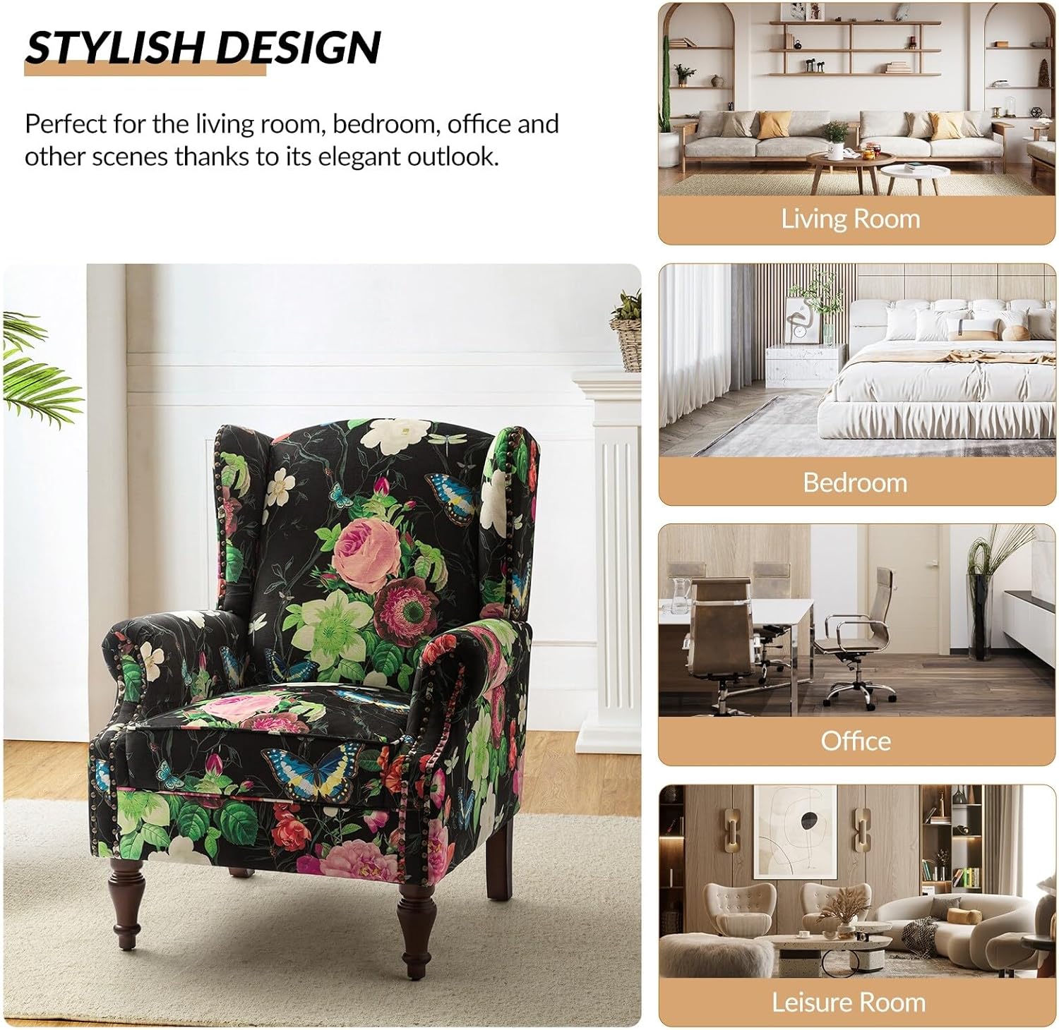 HULALA HOME Gott Transitional Style Armchair with Spindle Legs Set of 2 by Black