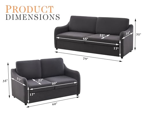 AMERLIFE Sofa, Modern Sofa with Smooth Curved Armrest, 3 Seater Sofa and Loveseat,2 Piece Couch Set, Deep Seat Couch Set for Living Room- Boucle White Couch