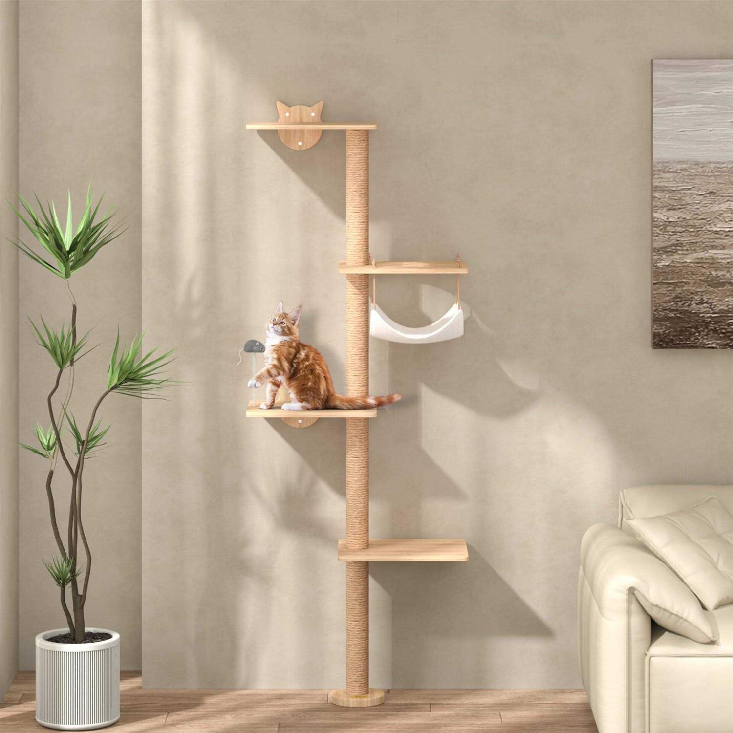 Coziwow 4-Tier Cat Tree Shelf Wall Mounted Scratching Post with Hammock - Pet Supplies online store