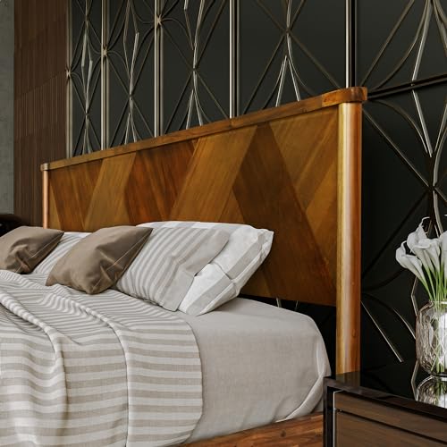 Panthera Bed with Artistic High Headboard Solid Wood Platform Bed 800lbs Capacity, Premium Natural Wood Bed Support All Mattresses, Noiseless Wood Slats Support, King Bed Frame, Caramel