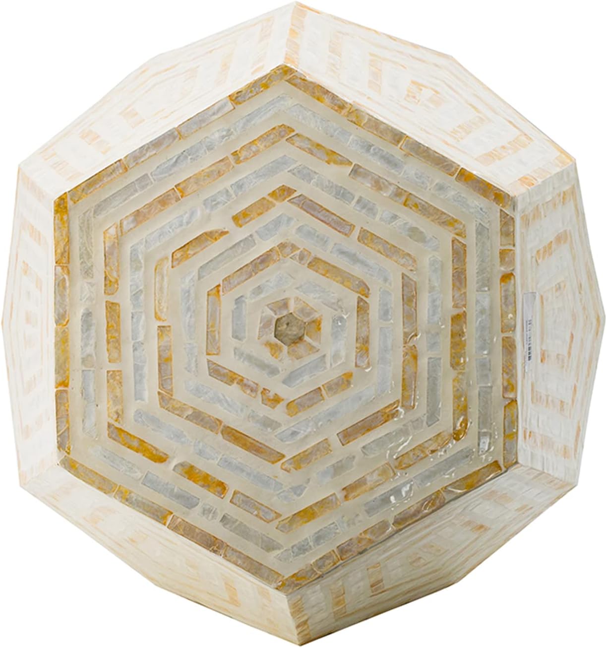 A&B Home Hexagonal Capiz Stool Hexagonal Capiz Accent Table Perfect Inaly Capiz Home Decor for Home and Office-Cream Finish 18X18X21 Inch