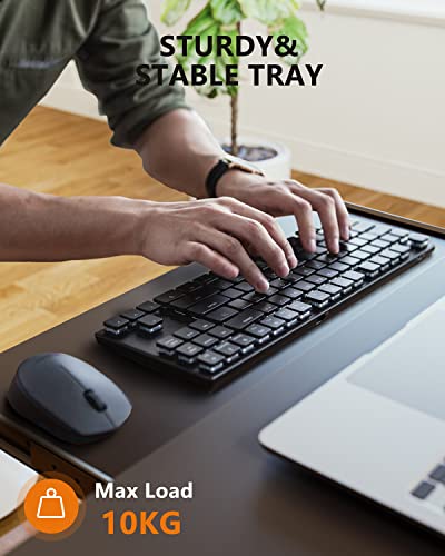 Cubiker Electric Standing Desk, 48 x 24 Inches Height Adjustable with Keyboard Tray, Ergonomic Workstation for Home Office, White Frame/Light Rustic Brown Top