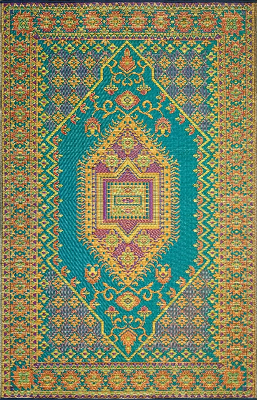 Mad Mats Outdoor Rug, Reversible Plastic Mat for Patio, Porch, Deck, Kitchen & Bath, Turkish, 6' x 9', Aqua