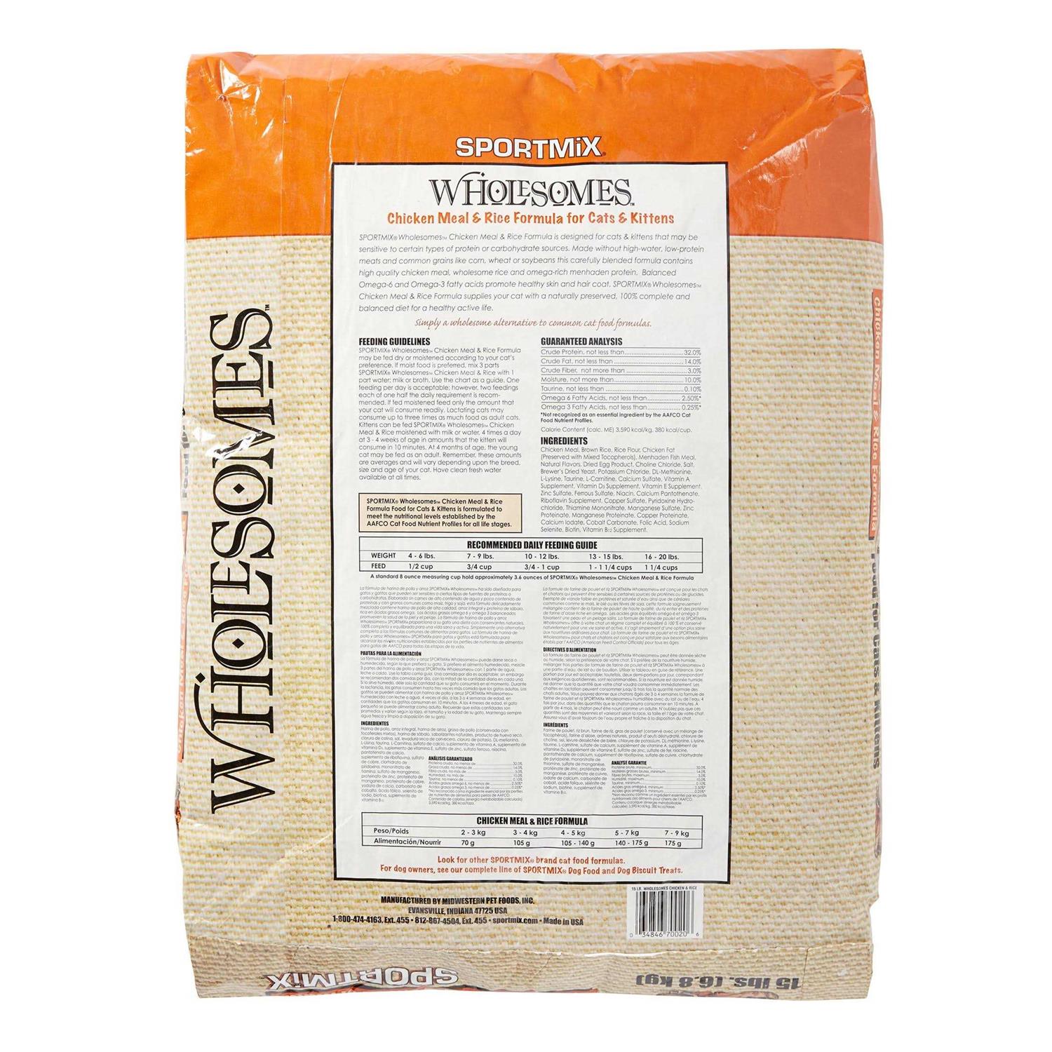 SPORTMiX Wholesomes Chicken Meal & Rice Formula Cat Food - Pet Supplies online store