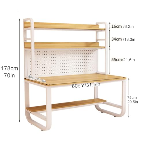 Computer Desk with Bookshelf and Hutch, Spacious Desktop Metal Legs Bookcase,Open Storage Space Writing Study Table for ​Home Office Desk(47.2x23.6x70in, Teak Black)