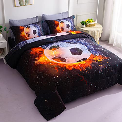 Wajade 7 Piece Kid Boys Dinosaur Comforter Set Full Size 3D Blue Dinosaur Wild Park Jungle Print Bedding Set with Comforter, Sheet Set, Pillowcase and Sham