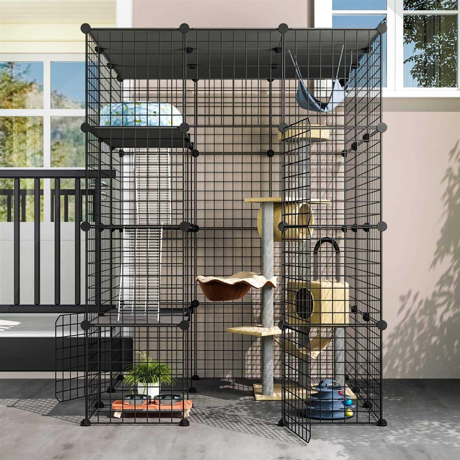 Eiiel Outdoor Cat House Cat Cages Enclosure with Super Large Enter Door - Pet Supplies online store