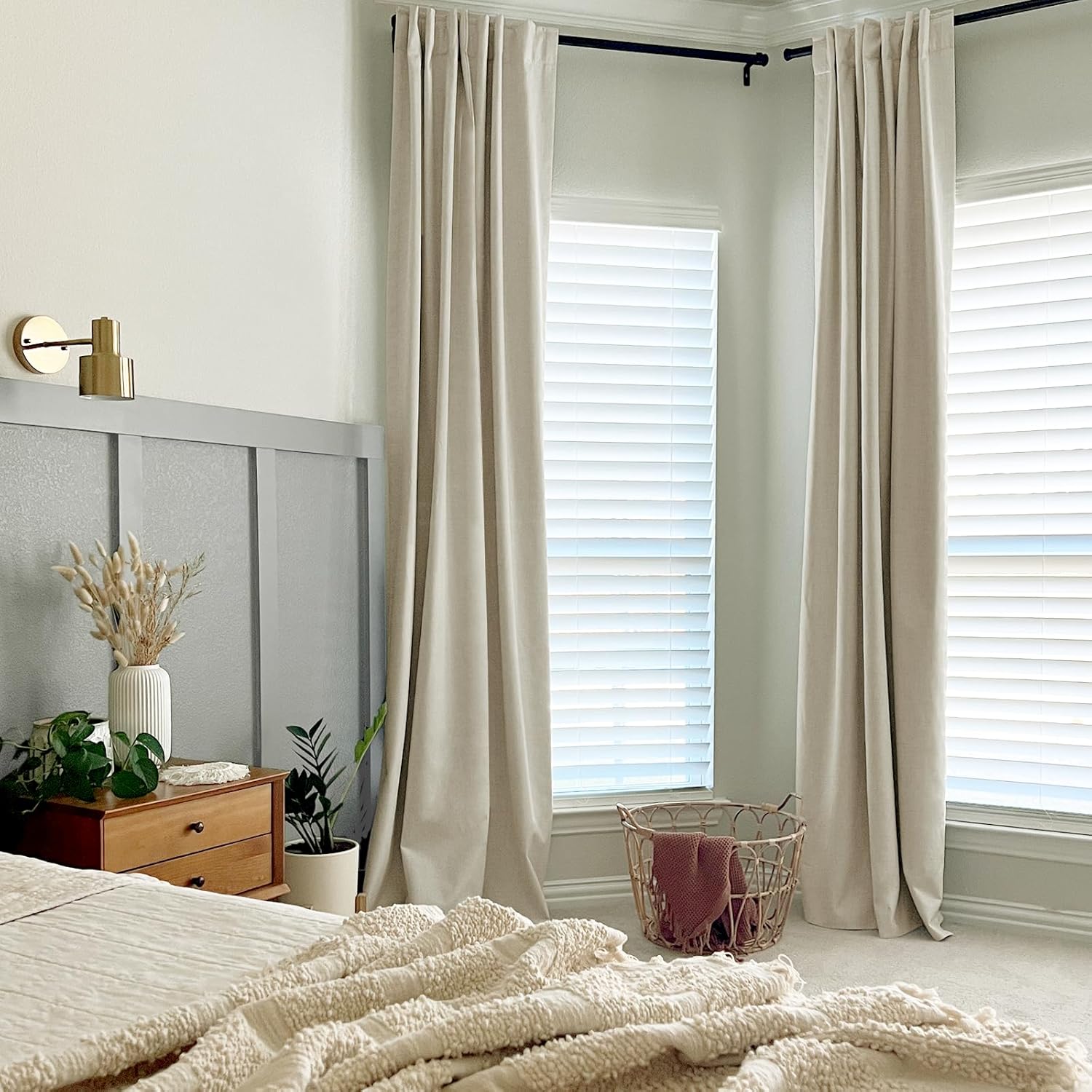 INOVADAY 100% Blackout Curtains for Bedroom 84 Inches Long 2 Panels Set, Back Tab/Rod Pocket Faux Linen Blackout Curtains, Thermal Insulated Darkening Drapes for Living Room, 52''W x 84''L, Natural