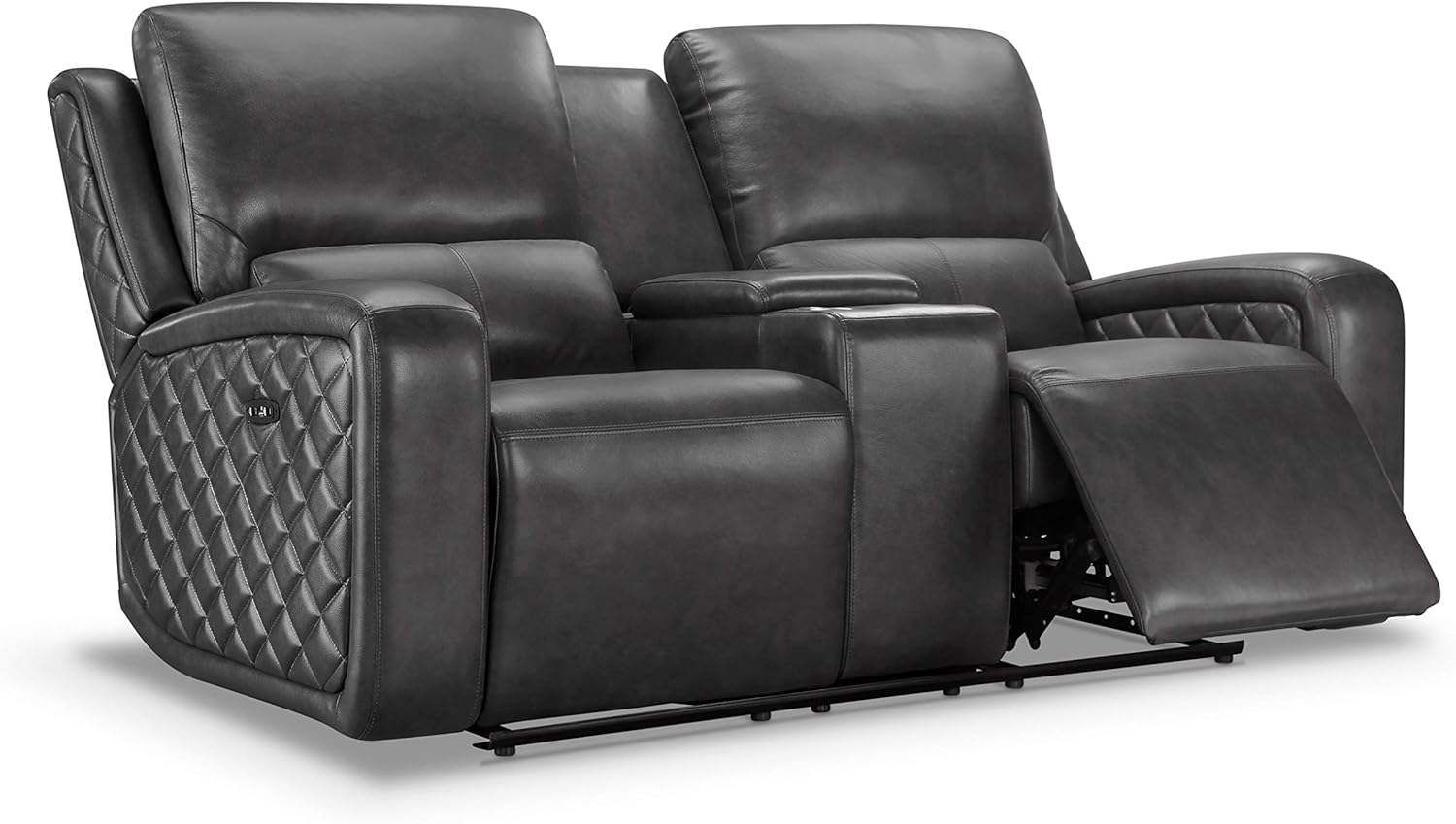 Abbyson Living Premium Top Grain Leather Upholstered Power Reclining Loveseat with Center Console, Grey