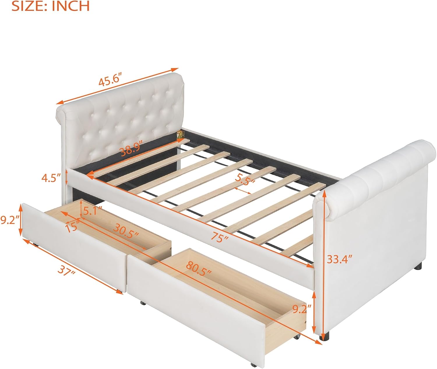 Twin Size Upholstered daybed with Trundle, Wood Slat Support, Velvet Fabric Armrests，Bedroom Double Layer Bed Frame, No Box Spring Required