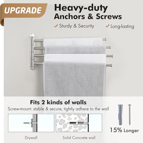 KES Swivel Towel Rack, Swing Arm Towel Bar 4-Arm Extra Long 19.5