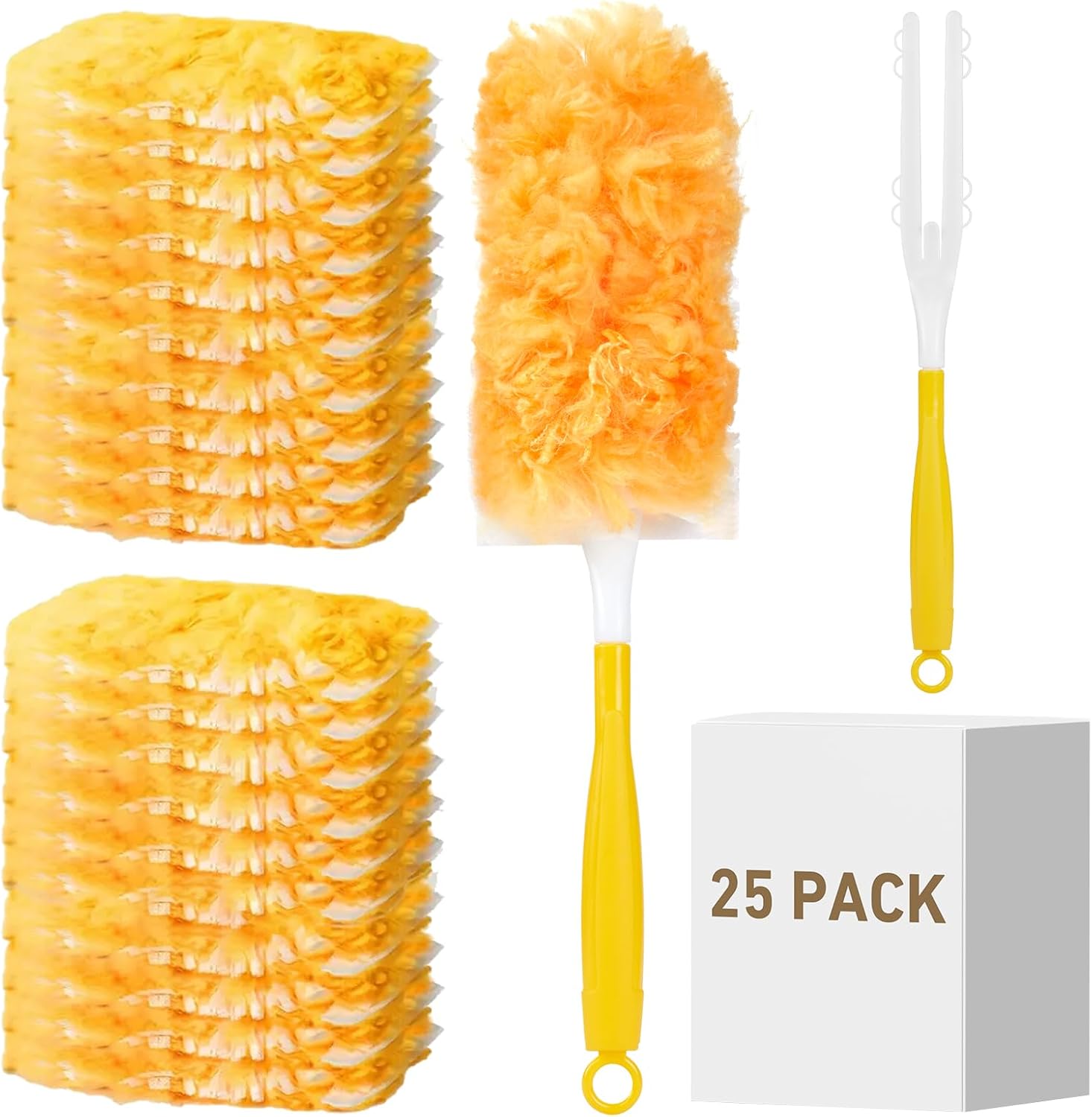 360° Duster Refills Kit for Swiffer Duster, 25 Pack & 1 Handle, Multi-Surface Dusters with 4X Microfibers. Efficient Duster Kit for Cleaning Pet hair, Home, Office, Blinds, Furniture and More