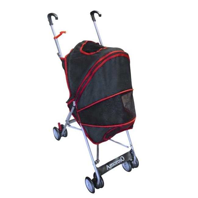 AmorosO Pet Black Red Umbrella Pet Stroller, 23 L X 15 W X 35 H - Small - Pet Supplies online store