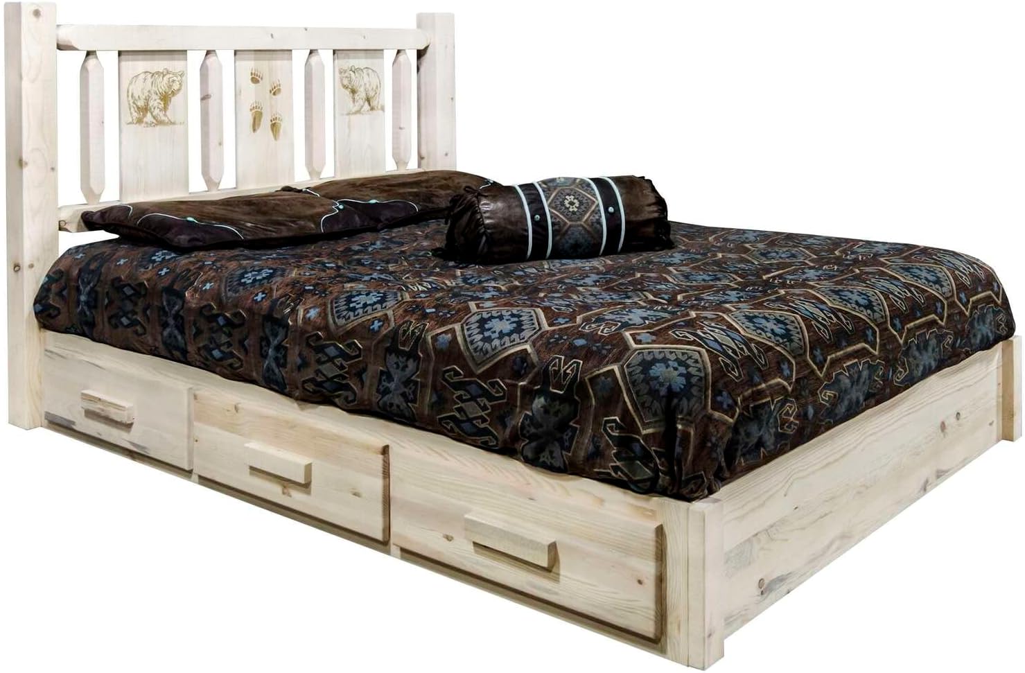 Montana Log Collection Wood Homestead Platform Bed with Storage MWHCSBPQVLZBEAR