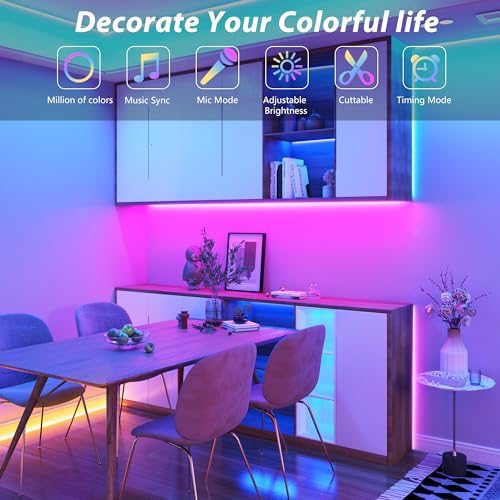 50 ft LED Lights for Bedroom Music Sync RGB LED Strip Lights with APP & Remote Control LED Lights for Room Home Party Christmas Wall Decor
