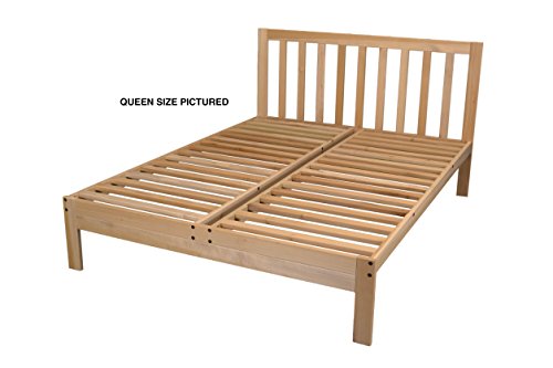 Charleston Platform Bed - Full Bed Frame - Unfinished Wood Bed Frame - Natural, Minimalist Bed with Slatted Headboard - Easy Assembly, No Box Spring Needed - Solid Wood Full Platform Bed