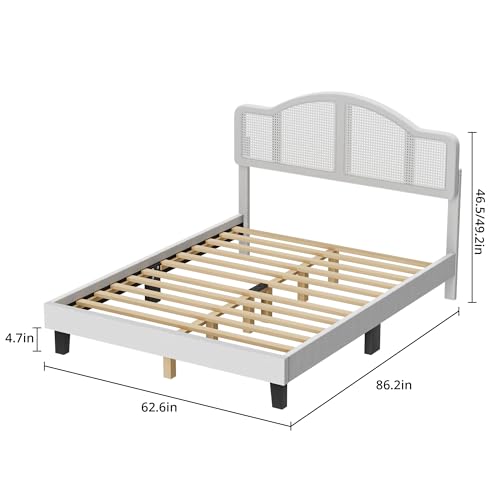 Cozy Castle Rattan Queen Size Bed Frame with Adjustable Headboard and Sturdy Slats Support, Boho Queen Platform Bed Frame, No Box Spring Needed, Black