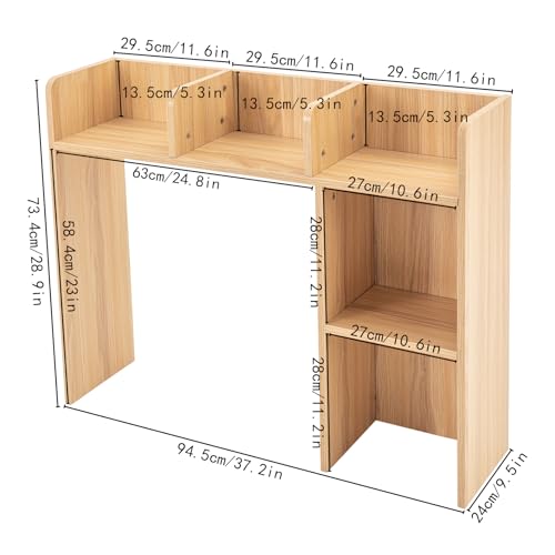 Desktop Bookshelf Storage, Wood Office Desk Bookshelf Holder for Computer Desk, Sturdy and Elegant Desk Hutch Display Shelf Rack for Dorm Office Home (Wood)