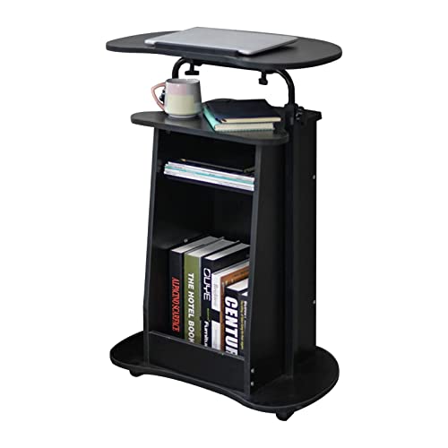 Mobile Laptop Podium, Stuffygreenus Portable Height Adjustable Podium Stand, Standing Desk Sit-to-Stand Desk, Rolling Lectern Cart Laptop Desk Cart with Swivel Top Movable Wheels & Storage