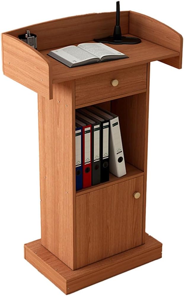 Wooden Speaking Podium with Drawer, for Conference Auditorium Church - Lectern Podium Stand, Floor Standing Podiums Reception Desk, Ideal for Speeches and Presentations