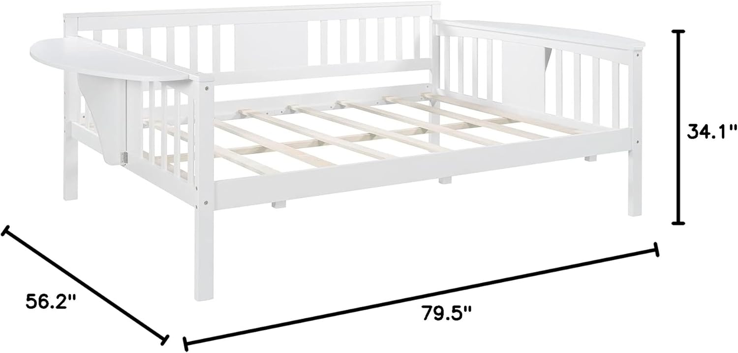 Full Daybed, Wood Day Bed Frame for Kids Adults Full Size Sofa Bed for Bedroom, Living Room, White