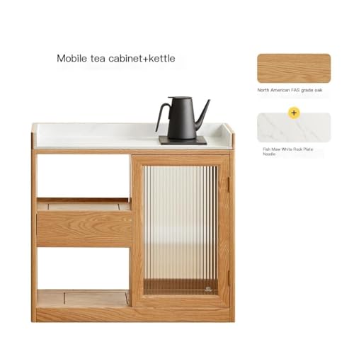 Bufetera Solid Wood Slate Tea Cabinet Modern Simple Oak Sideboard Home Removable Restaurant Storage Cabinet(B)