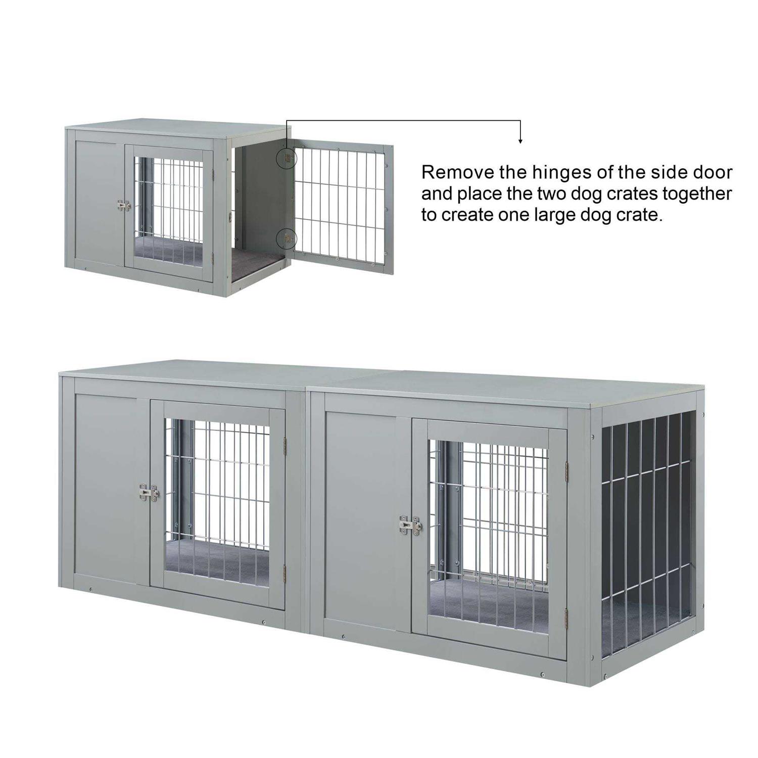 Unipaws Dog Crate End Table with Cushion Wooden Wire Pet Kennels with Double Doors - Pet Supplies online store