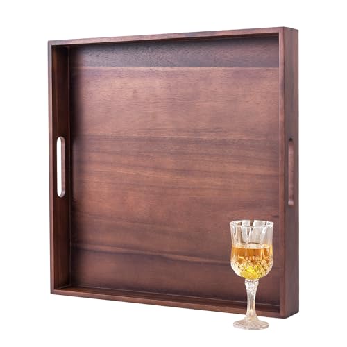 20INCH Extra Large Round Premium Acacia Ottoman Tray with Handles Multi-Use in Dinner Breakfast Snacks Entertaining Guests in Living Room and Outdoor