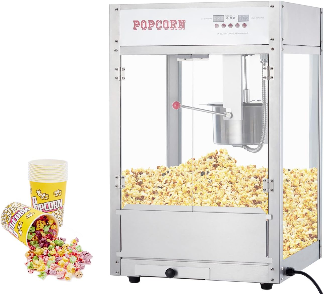 12 OZ Large Popcorn Machine for Movie Night, Commercial Popcorn Popper Machine with 10 PACK Popcorn Buckets, Temperature Control with Digital Display,Old Fashion Popcorn Machine Movie Theater Style
