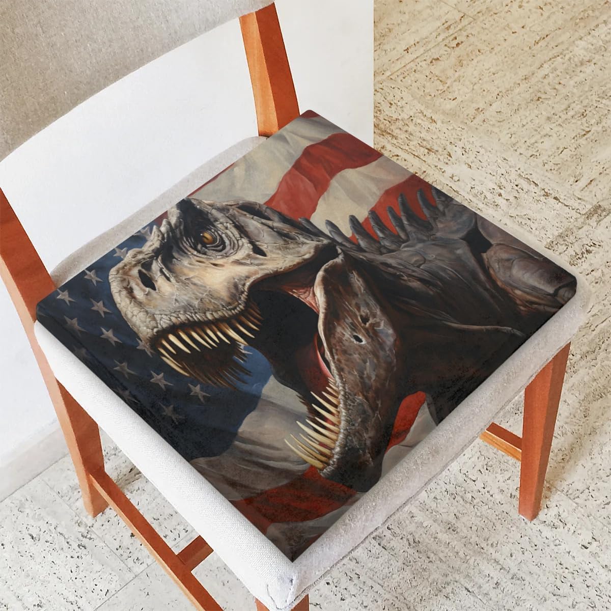 Chair Cushions for Dining Chairs, Flag Dinosaur Chair Pads for Kitchen Chairs, Non Skid Memory Foam Seat Cushions for Office Chair, Car Seat, Outdoor, Patio(16x16 Inches)
